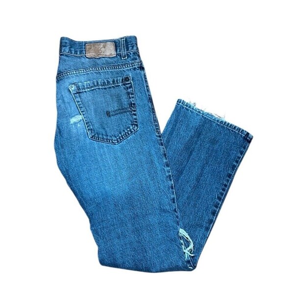 Calvin Klein Distressed Boot Cut Mid Rise Denim Blue Jeans Size 31 - Picture 1 of 4